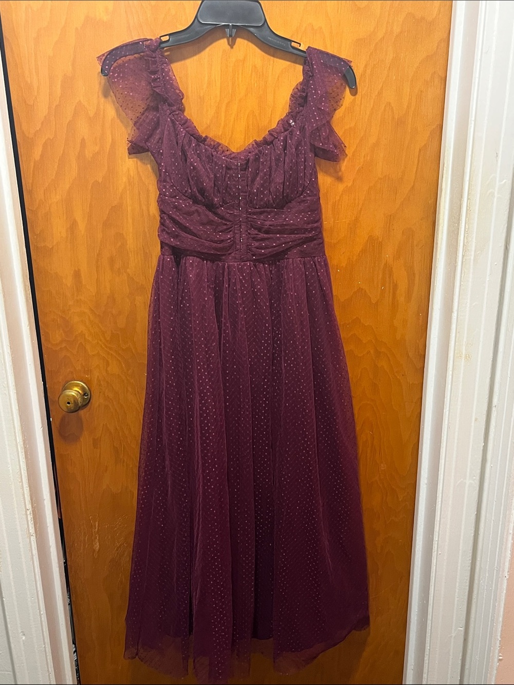 Lulu's Plum Lace Ruffle Midi Dress